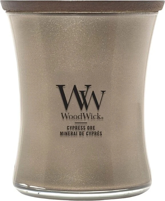 Woodwick Precious Metals Cypress Ore vonná svíčka 275 g