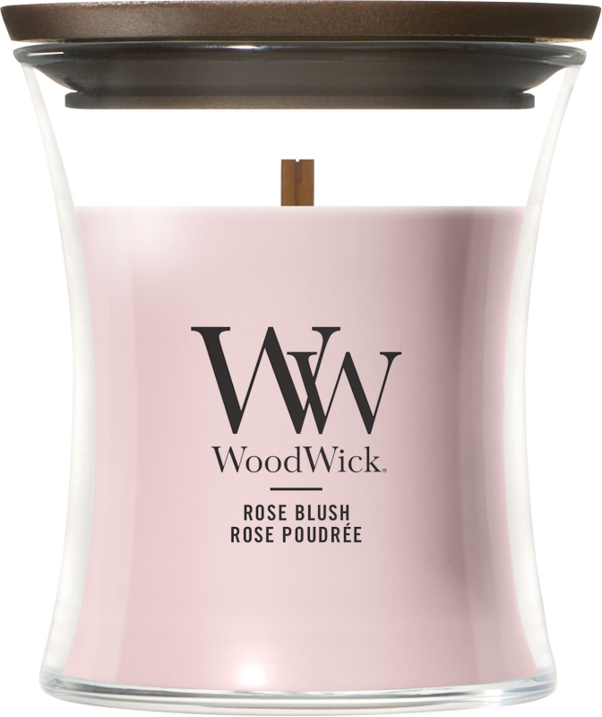 Woodwick Rose Blush vonná svíčka s dřevěným knotem 85 g