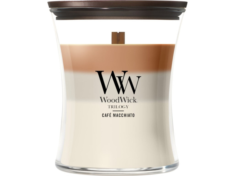 Woodwick Trilogy Café Macchiato vonná svíčka s dřevěným knotem 275 g