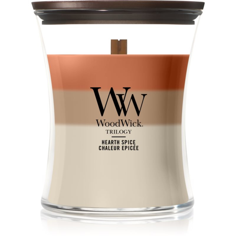 Woodwick Trilogy Hearth Spice vonná svíčka s dřevěným knotem 275 g