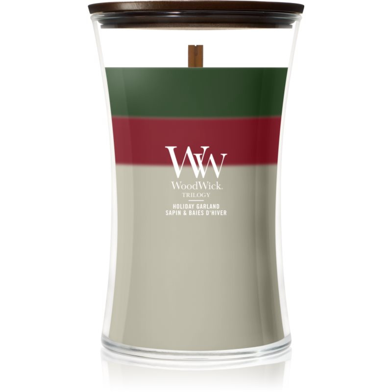 Woodwick Trilogy Holiday Garland vonná svíčka s dřevěným knotem 610 g