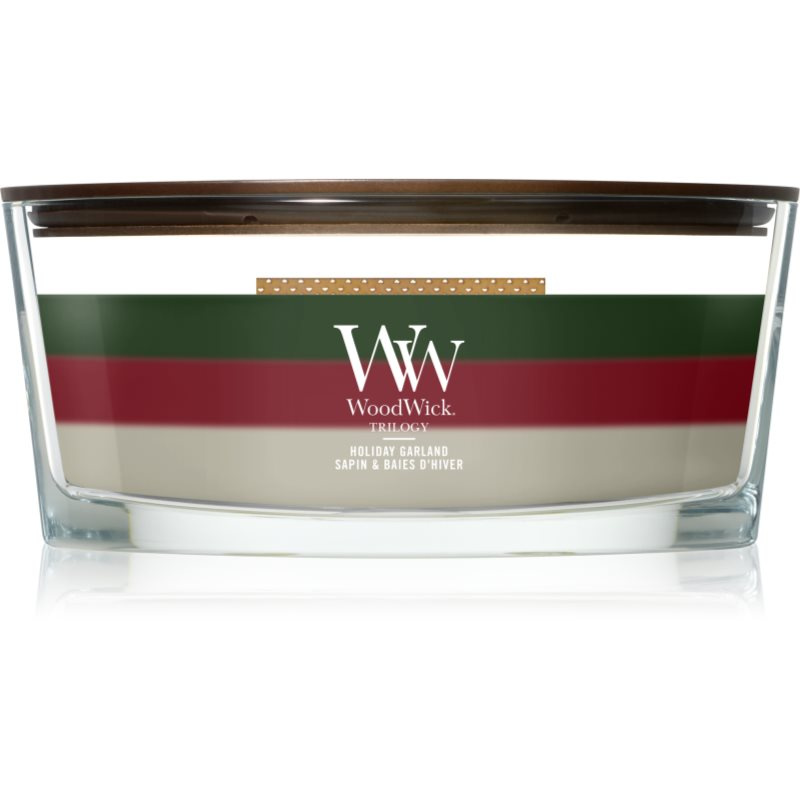 Woodwick Trilogy Holiday Garland vonná svíčka s dřevěným knotem 453.6 g