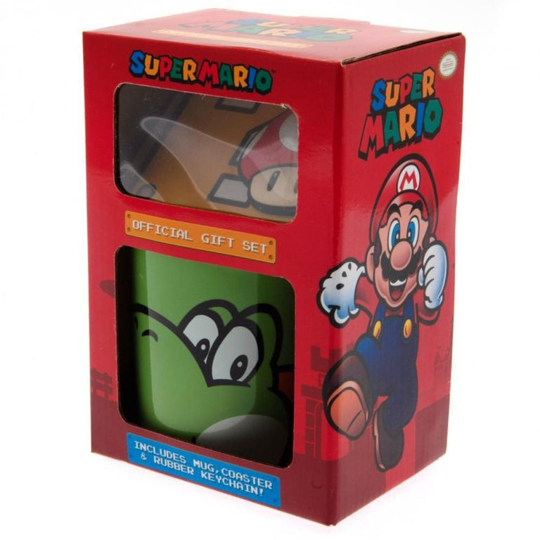 CurePink Dárkový set Super Mario: Yoshi hrnek přívěsek tácek hrnku GP85205 315 ml