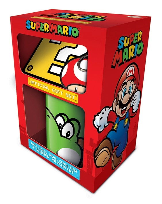 CurePink Dárkový set Super Mario: Yoshi hrnek přívěsek tácek hrnku GP85205 315 ml