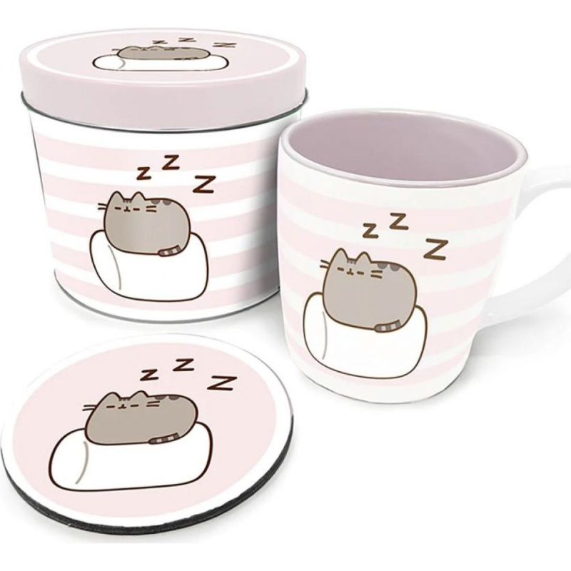 CurePink Dárkový set v plechové krabičce Pusheen Marshmallow hrnku GP85551 370 ml