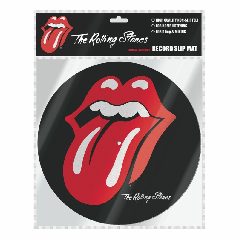 CurePink: | Podložka na talíř gramofonu The Rolling Stones: Logo (průměr 30,5 cm) [GP85857]