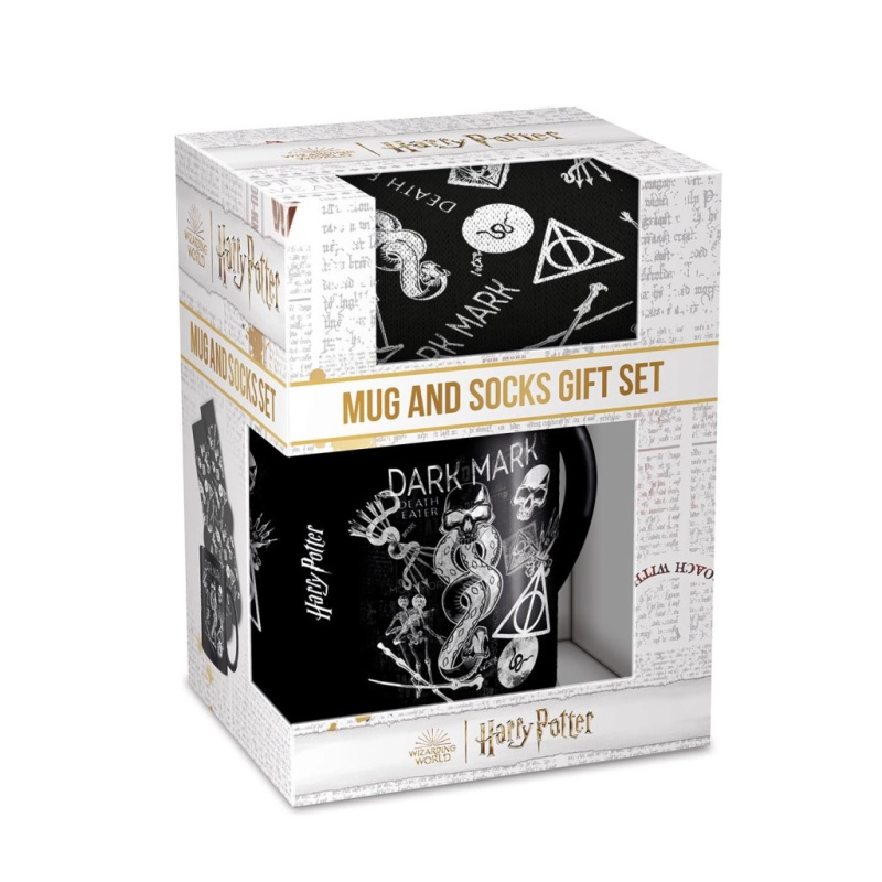 CurePink Dárkový set hrnek s ponožkami Harry Potter Temné umění hrnku velikost ponožek EU 41 45 GP86914 315 ml