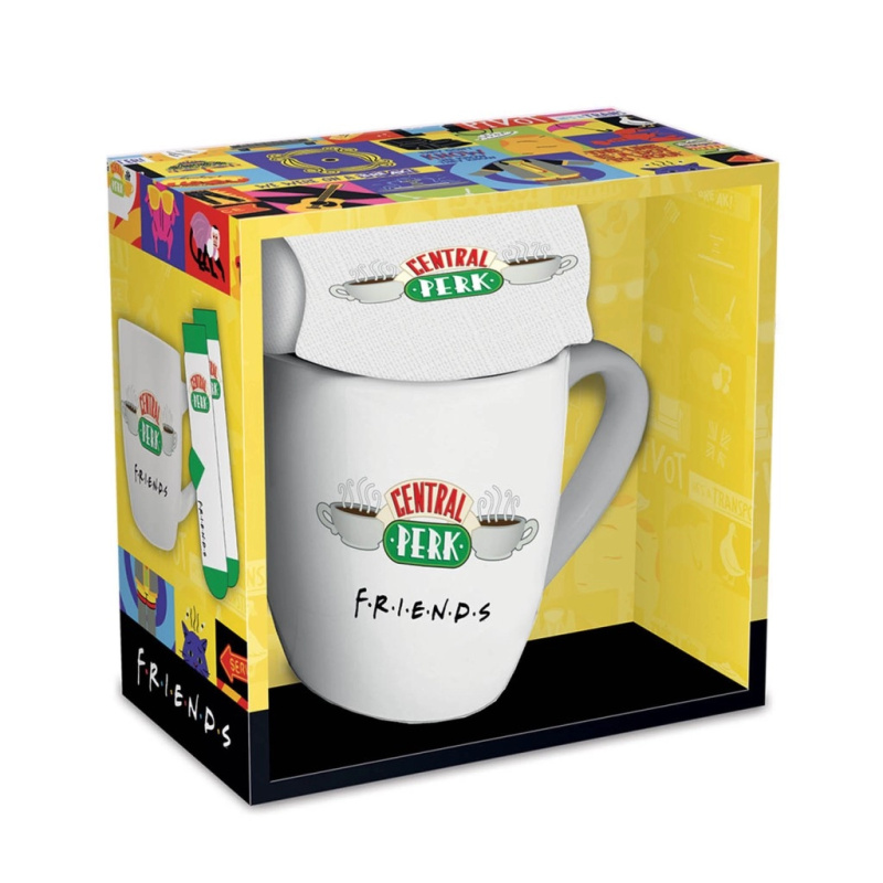 CurePink Dárkový set hrnek s ponožkami Friends Přátelé Central Perk hrnku velikost ponožek dámské EU 36 41 GP86924 300 ml