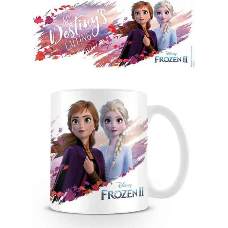 CurePink Bílý keramický hrnek Frozen II Ledové Království Destiny Is Calling MG25581 315 ml