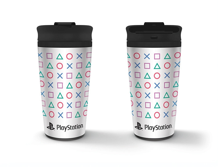 CurePink Nerezový cestovní hrnek Playstation Tvary logo 0,45l