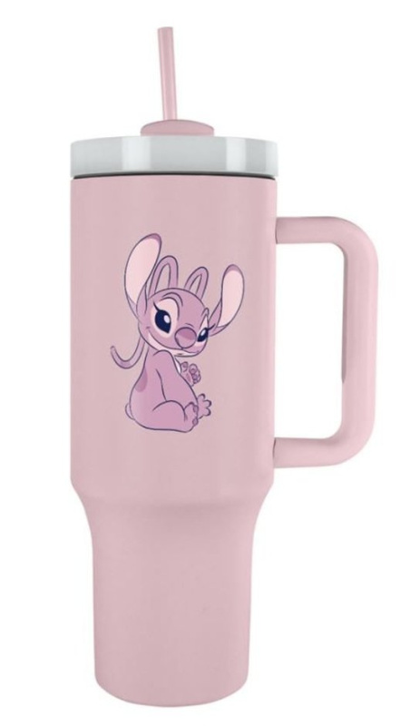 Cestovní hrnek Lilo a Stitch s růžovým brčkem