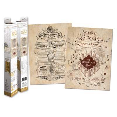 CurePink: | Set 2 kusů plakátů Harry Potter: Pobertův plánek a Školní seznam (38 x 52 cm) [PPB35442]
