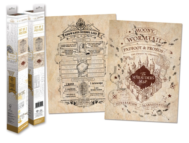 CurePink: | Set 2 kusů plakátů Harry Potter: Pobertův plánek a Školní seznam (38 x 52 cm) [PPB35442]