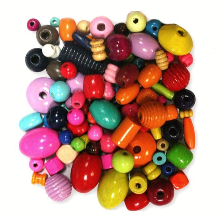 Dřevěné korálky mix tvarů a barev (100g)