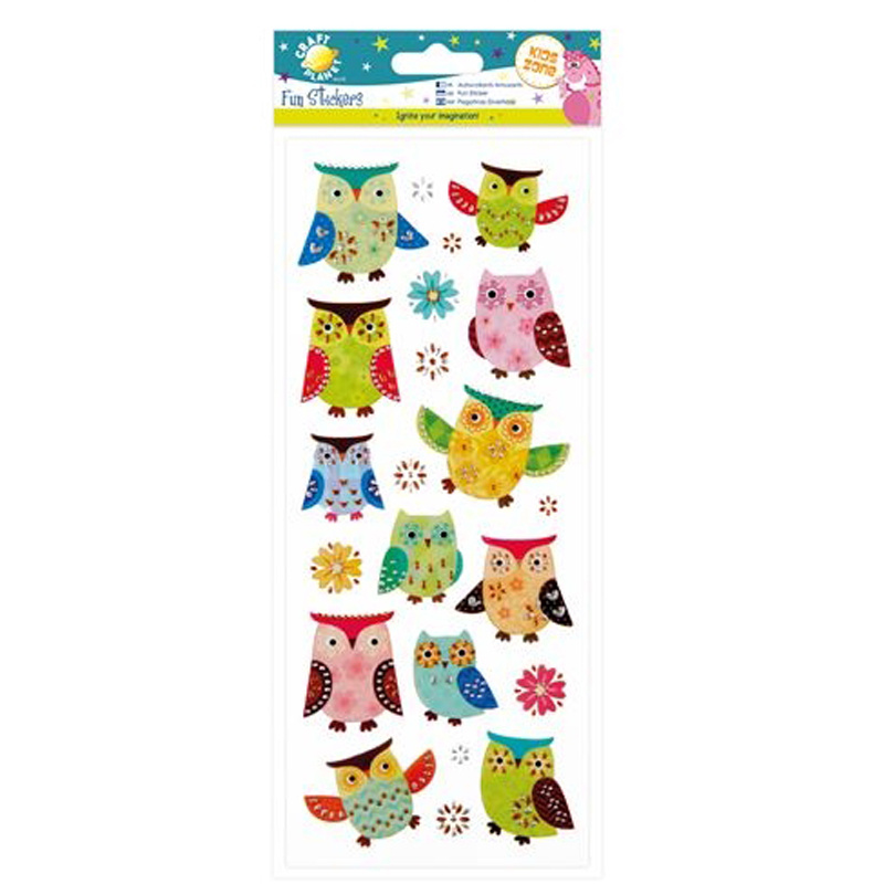 Samolepky třpytivé 10x23cm - Třpytivé sovy