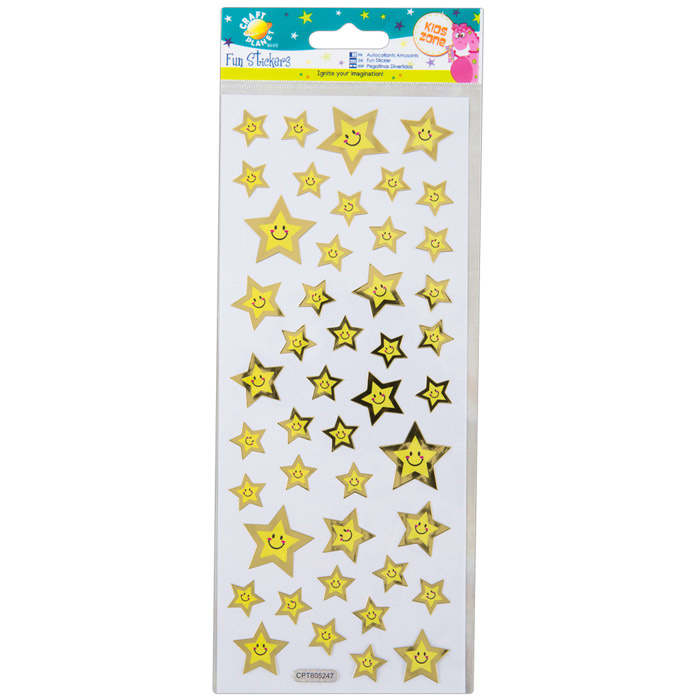 Samolepky třpytivé 10x23cm - Smajlíci ve tvaru hvězdiček