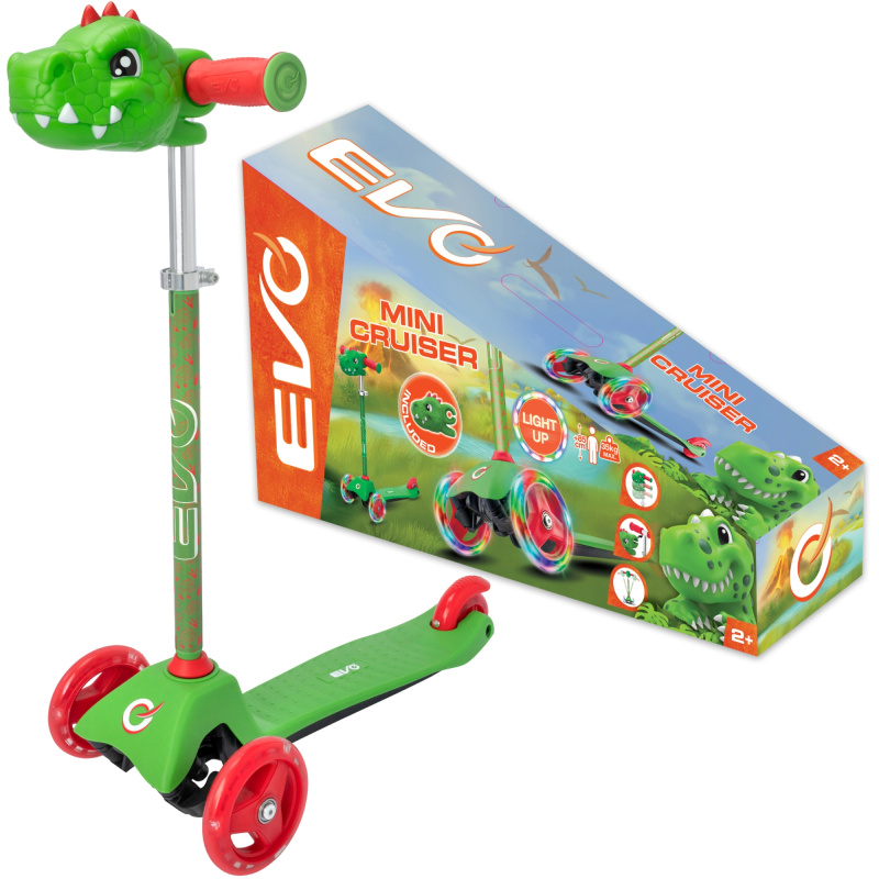 Dětská tříkolová koloběžka EVO Light Up Mini Cruiser Dino s LED kolečky, výškově nastavitelná