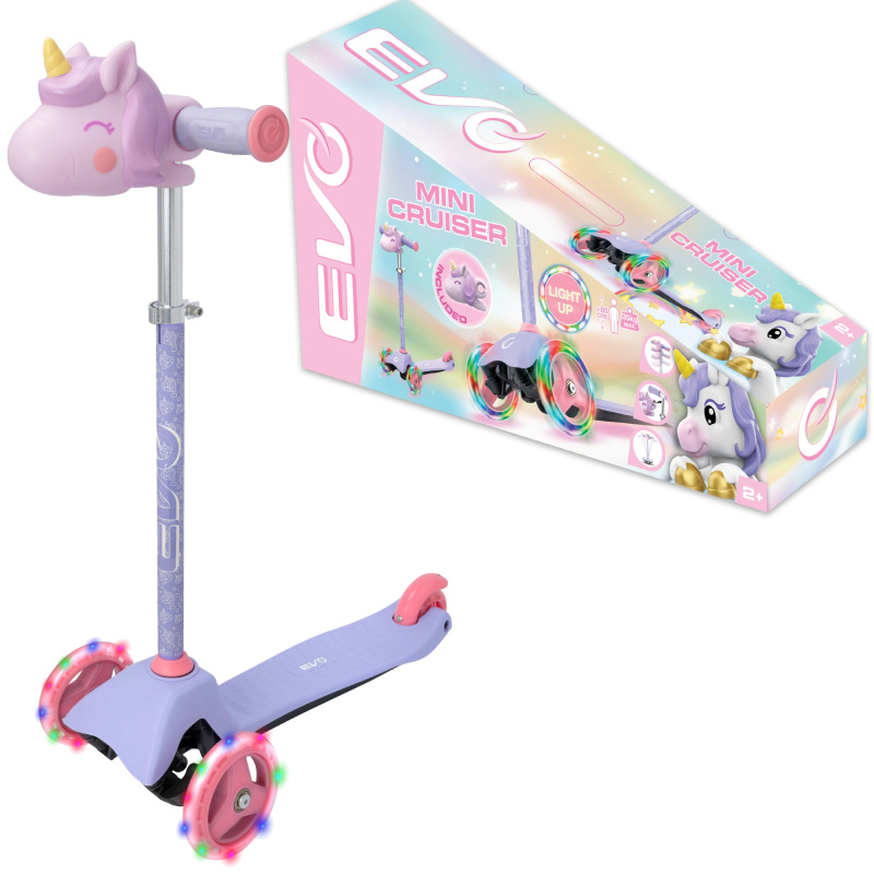 EVO Light Up Mini Cruiser dětská tříkolová koloběžka s LED kolečky Jednorožec