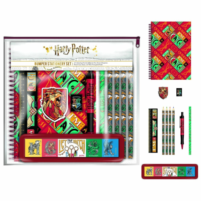 CurePink: | Set školních potřeby Harry Potter: Stand Together blok pastelky propiska tužka pravítko guma ořezávátko penál [SR73454]