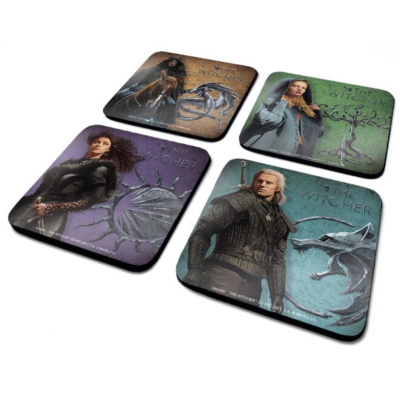 CurePink Tácky pod sklenice NetflixThe WitcherZaklínač Legendary balení 4 ks10x10 cm