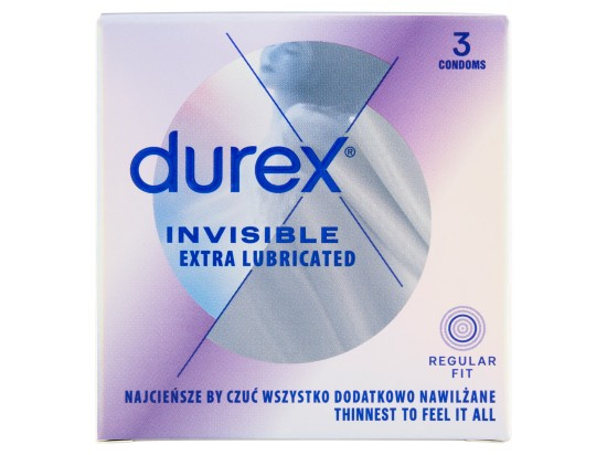 Durex Invisible Extra Lubricated Regular Fit kondomy 3 ks