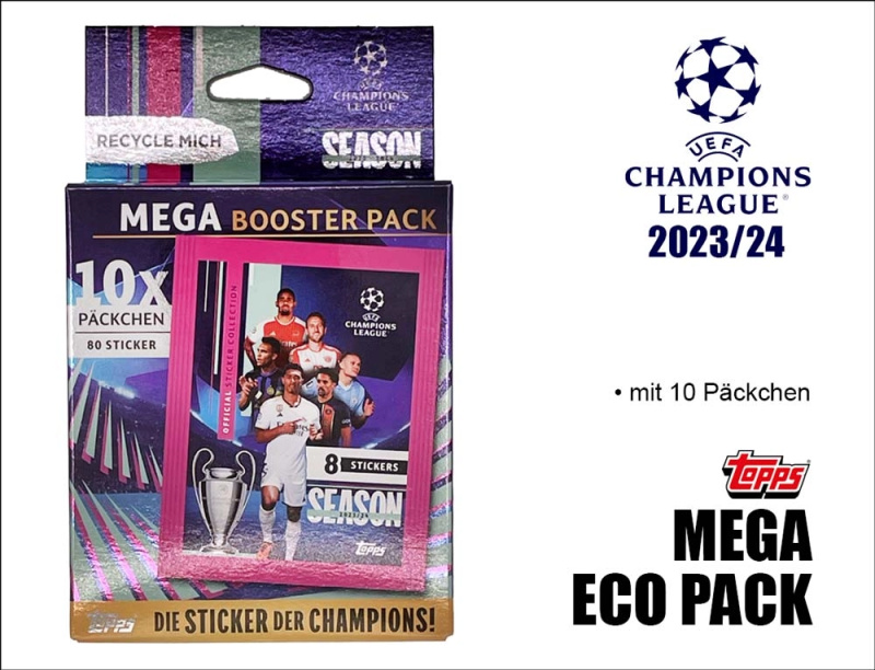 Topps UEFA Champions League 2023/2024 samolepky – mega eco balení