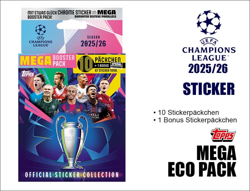 Fotbalové samolepky Topps Champions League 2026 Mega Eco Pack