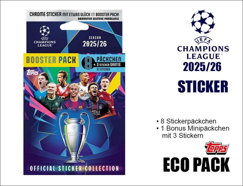 Topps samolepky UEFA Champions League 2025/2026 eco pack