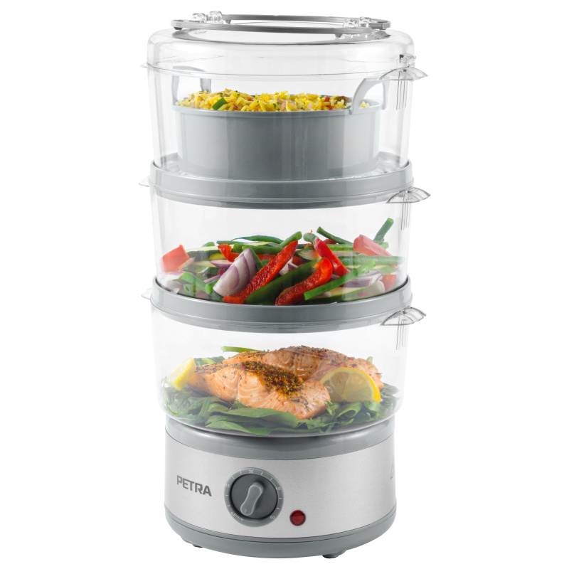 Tříúrovňový hrnec na vaření v páře PETRA, 500 W, 7,5 l stříbrná