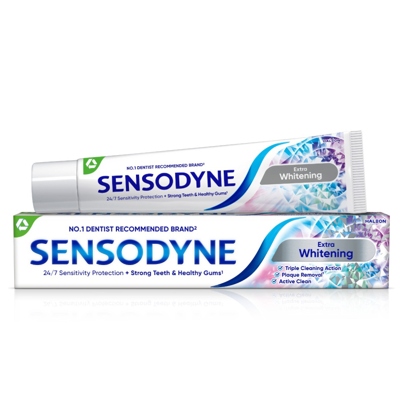 Sensodyne Extra Whitening bělicí zubní pasta s fluoridem pro citlivé zuby 75 ml