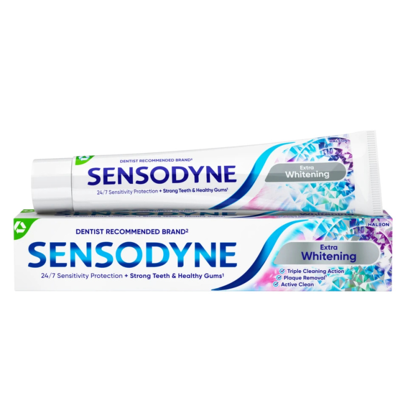 Sensodyne Extra Whitening bělicí zubní pasta s fluoridem pro citlivé zuby 75 ml