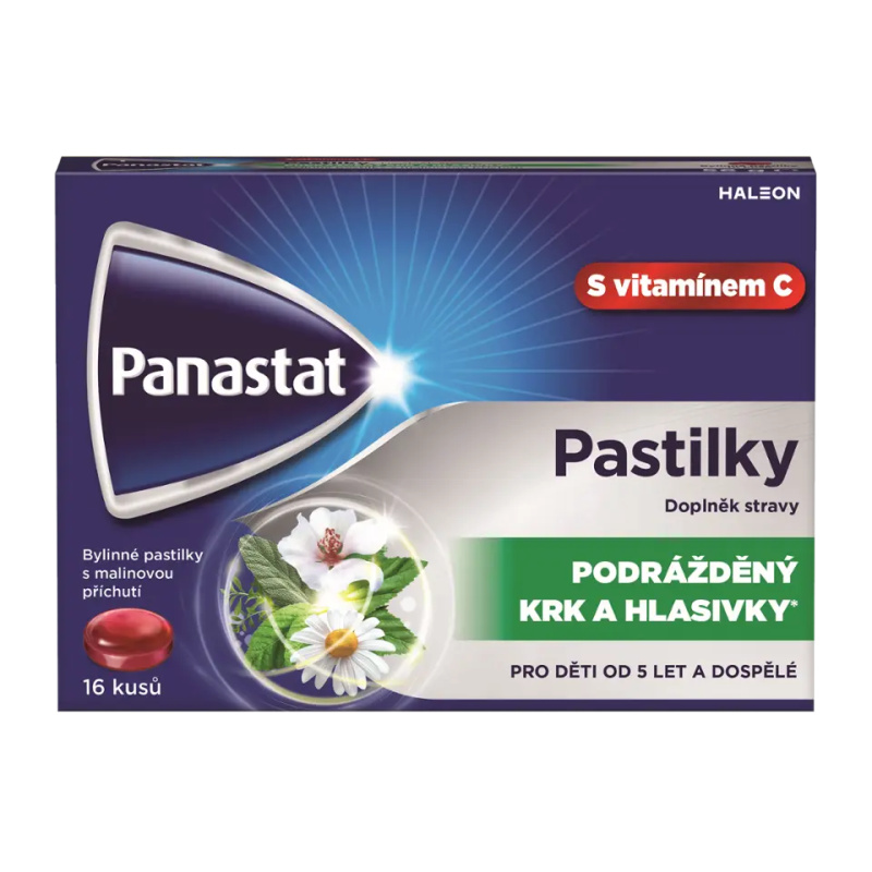 PANASTAT Bylinné pastilky s vitamínem C malina 24 pastilek