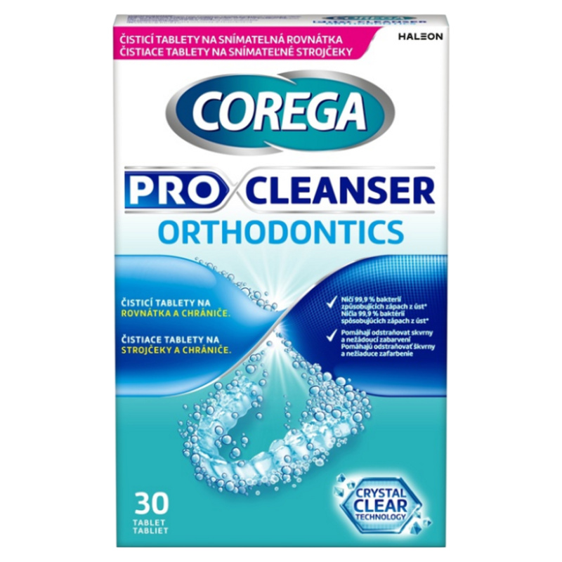 Corega Pro Cleanser Orthodontics čístící tablety na rovnátka a chrániče, 30ks