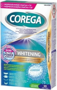 Corega Whitening čisticí tablety 4v1 na zubní náhrady pro bělejší úsměv, 30ks