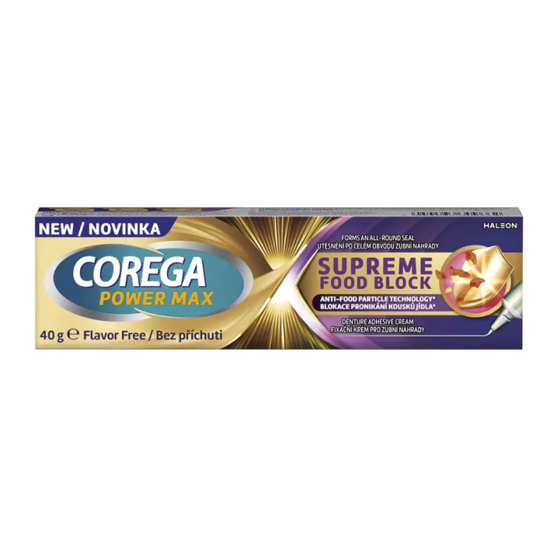 Corega Power Max Supreme Food Block fixační krém pro zubní náhrady bez příchuti 40 g