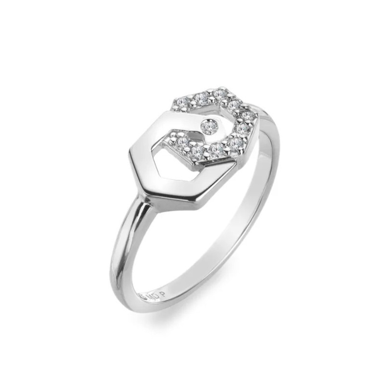 Hot Diamonds Stříbrný prsten s diamantem a topazy Hexagon DR314 54 mm