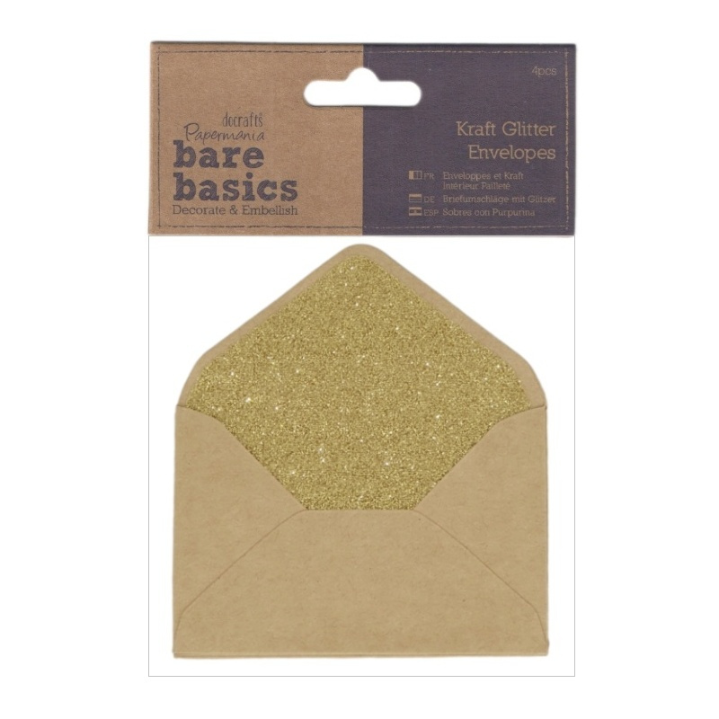 10,5 x 7cm obálky 4ks kraft a zlaté třpytky
