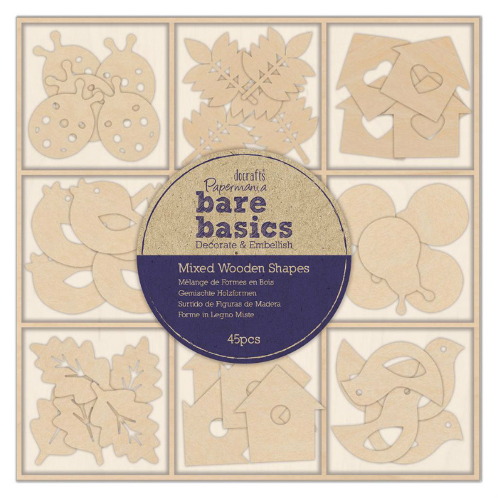 Budky a ptáčci - mix malých dřevěných dekorací (45ks)