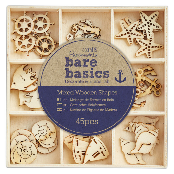 Mořské motivy - mix malých dřevěných dekorací (45ks)