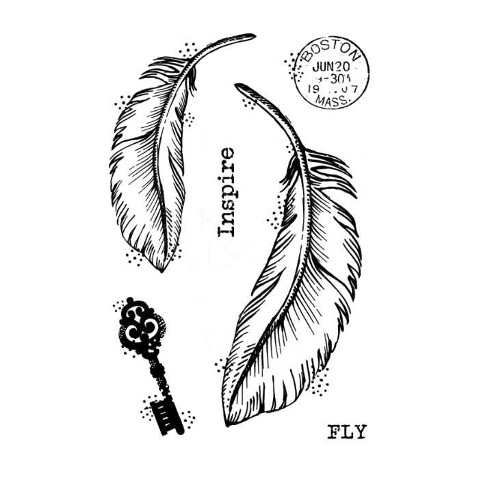 Peří a klíček - silikonová gelová razítka (6ks)