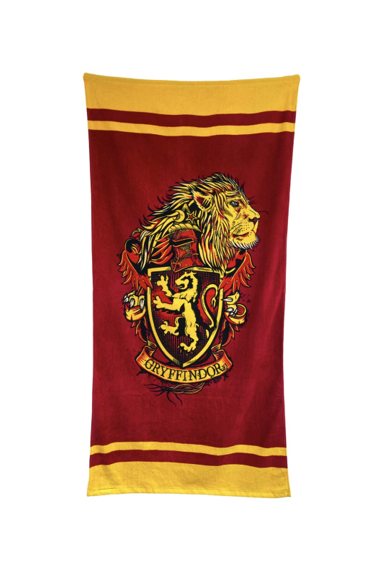 CurePink Osuška - ručník Harry Potter: Nebelvírský lev (75 x 150 cm) červená bavlna [93201]