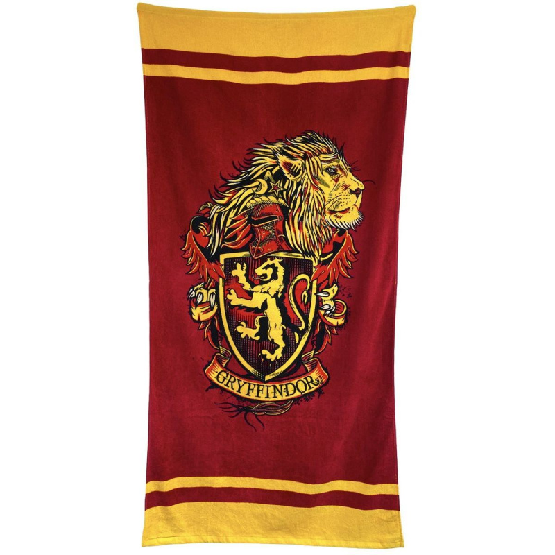 CurePink Osuška - ručník Harry Potter: Nebelvírský lev (75 x 150 cm) červená bavlna [93201]