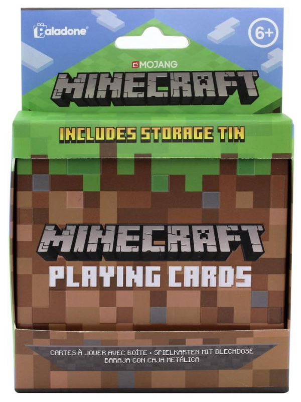 Hrací karty s motivem Minecraft v plechové krabičce