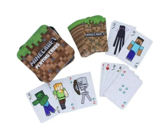 Hrací karty s motivem Minecraft v plechové krabičce