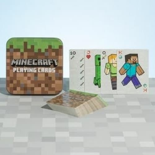 Hrací karty s motivem Minecraft v plechové krabičce