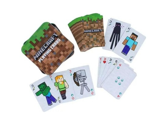 Hrací karty s motivem Minecraft v plechové krabičce
