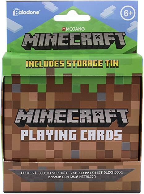 Hrací karty s motivem Minecraft v plechové krabičce