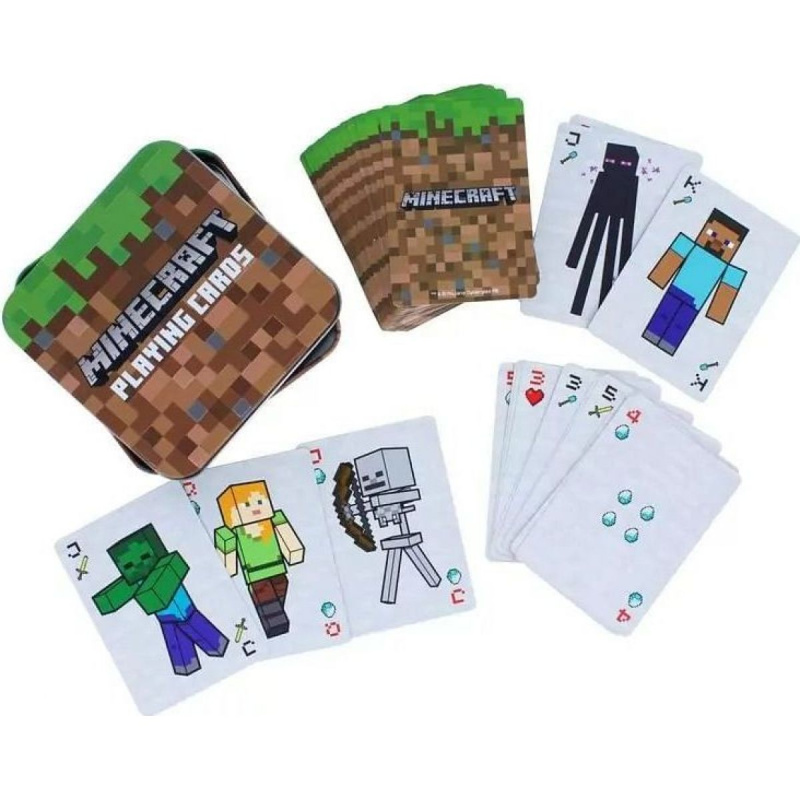 Hrací karty s motivem Minecraft v plechové krabičce