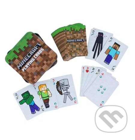 Hrací karty s motivem Minecraft v plechové krabičce