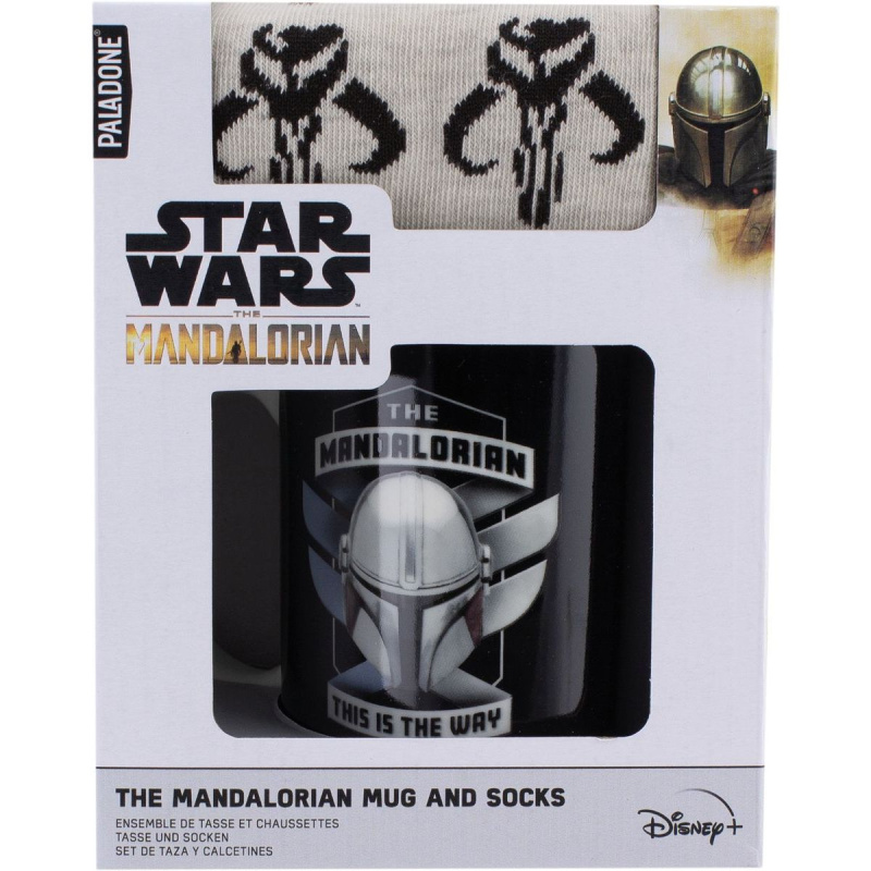 CurePink Dárkový set hrnek s ponožkami The Mandalorian Cesta EU 41 46 310 ml